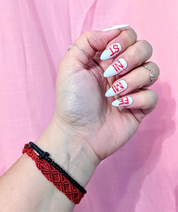 27 Feminist Nail Designs — Feminist White Almond Nails