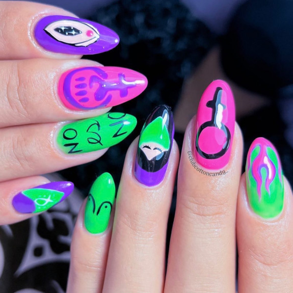 27 Feminist Nail Designs — Pink and Green Feminist Nails