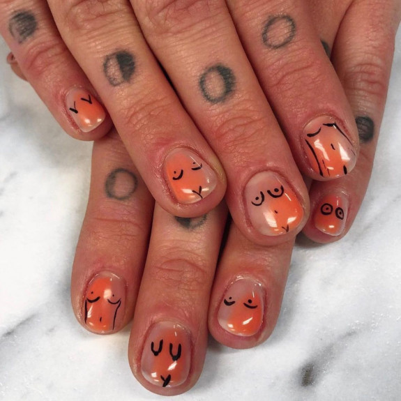 27 Feminist Nail Designs — Orange Nude Nails