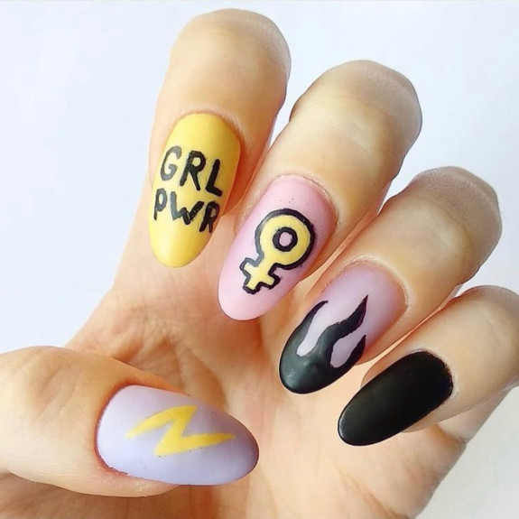 27 Feminist Nail Designs — Girl Power, Lightning & Flame Tip Nails