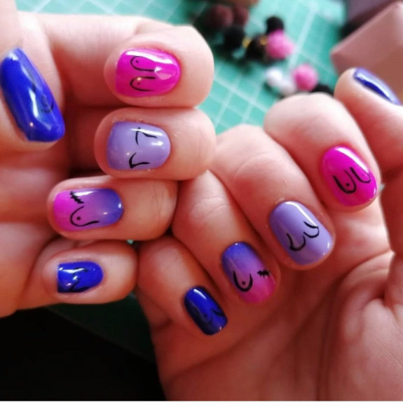 27 Feminist Nail Designs — Gradient Indigo and Pink Feminist Nails