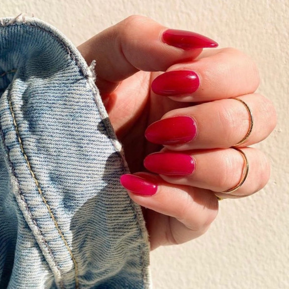 30 Summer Red Nails — Red Oval Nails