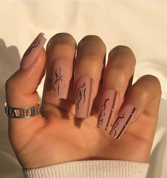 27 Feminist Nail Designs — Feminist Matte Nude Acrylic Nails