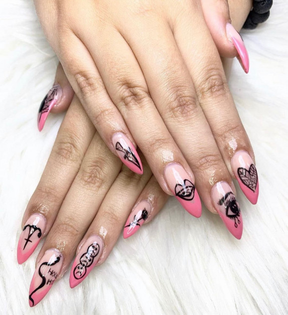 27 Feminist Nail Designs — Pink Ombre Tip Feminist Nails