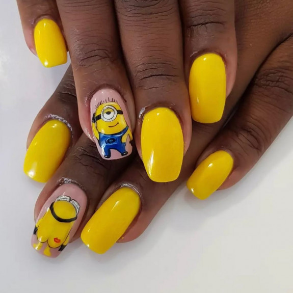 31 Cute Minion Nails — Bright Yellow Minion Nails