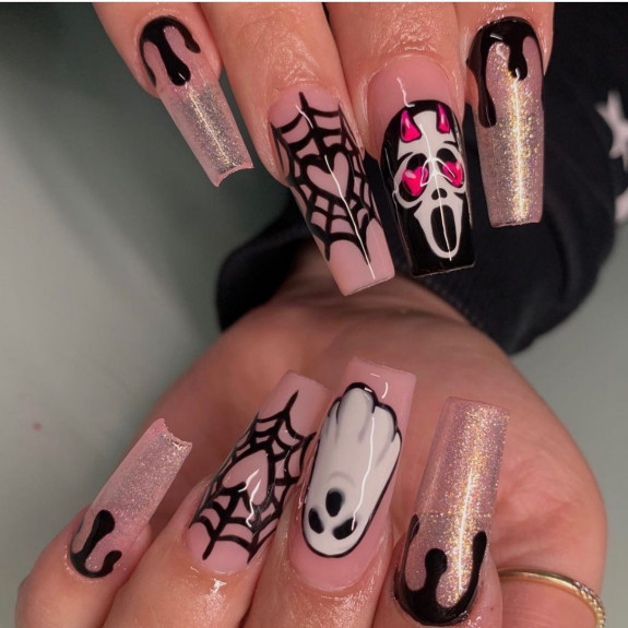 40 Halloween Nails in 2022 — Shimmery Pink Acrylic Nails