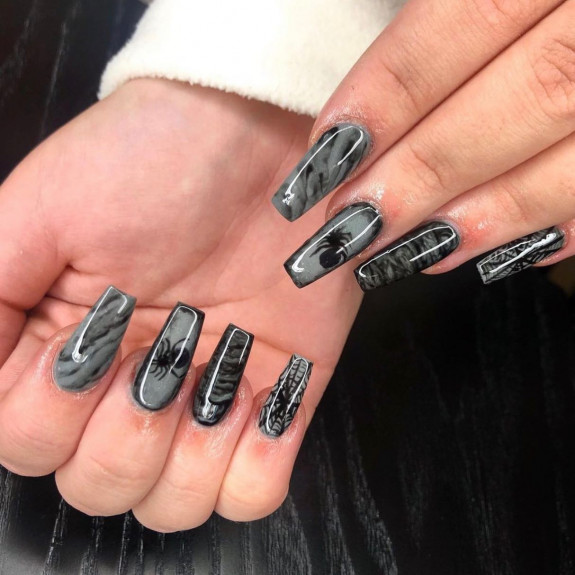 40 Halloween Nails in 2022 — Black Marble Spooky Nails