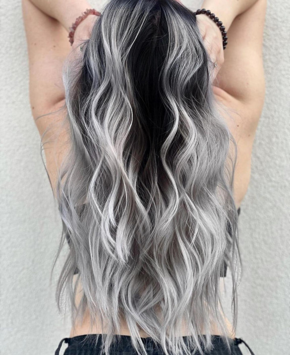 28 Granny Grey Hair Color Ideas — Smokey Silver Long Hair