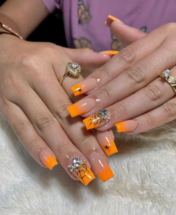 40 Halloween Nails in 2022 — Orange Ombre Tip Halloween Nails