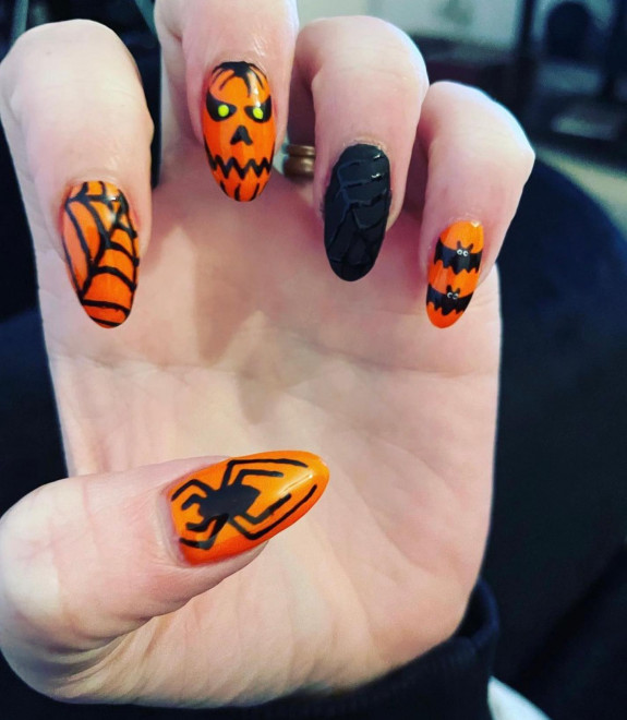 40 Halloween Nails in 2022 — Orange Spooky Oval Nails