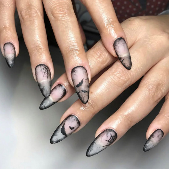 40 Halloween Nails in 2022 — Smoky Dark Grey Border Spooky Nails