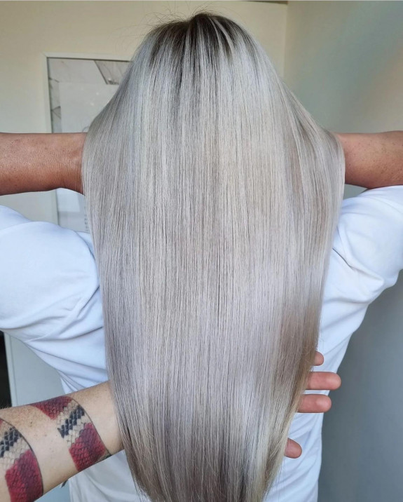 28 Granny Grey Hair Color Ideas — Silver Blonde Long Hair Color