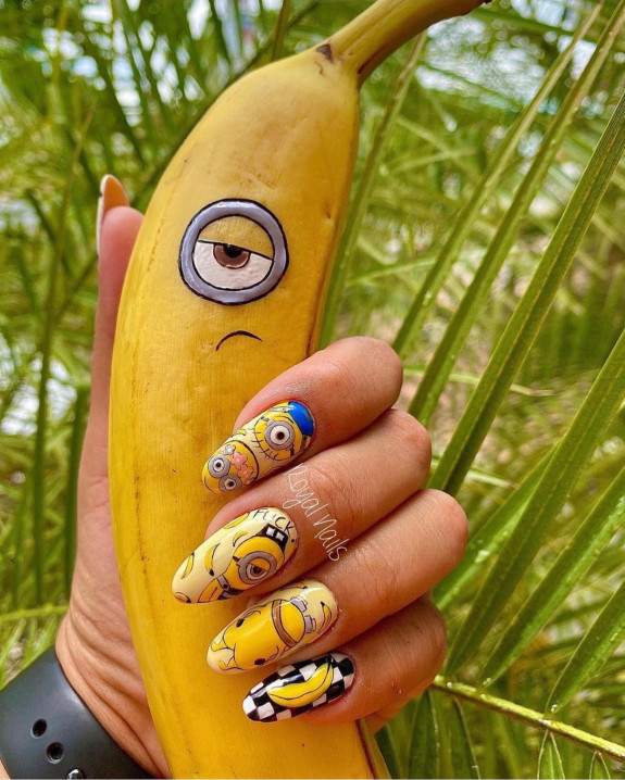 31 Cute Minion Nails — Minion Long Nails