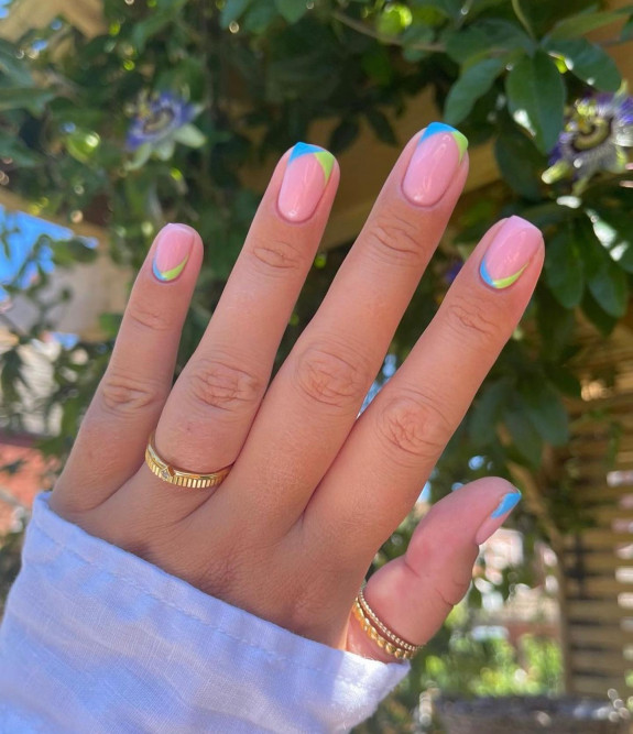 38 French Tip Nails For Summer 2022 — Blue and Green French Tip Nails