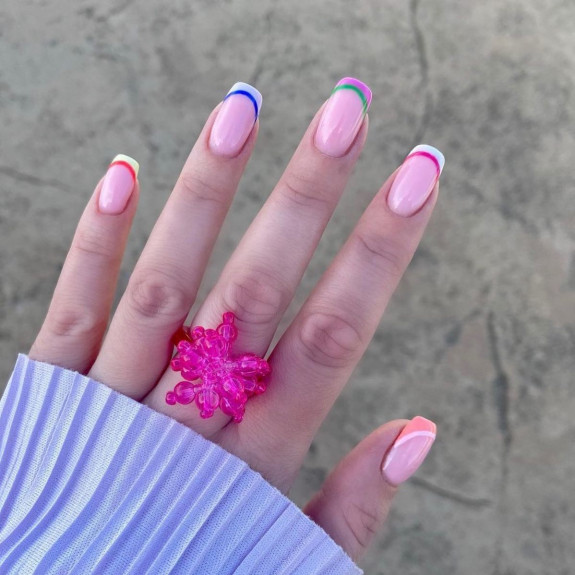 38 French Tip Nails For Summer 2022 — Color Double French Manicure