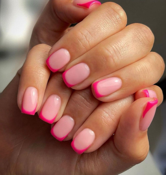 38 French Tip Nails For Summer 2022 — Hot Pink French Tip Nails