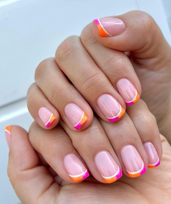 38 French Tip Nails For Summer 2022 — Orange and Pink French Tip Nails