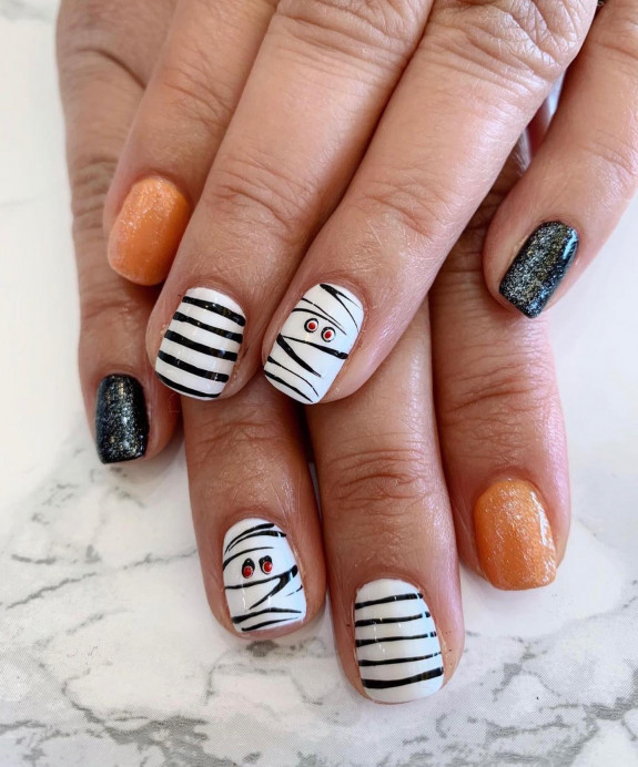 40 Halloween Nails in 2022 — Black Glitter, Orange and Strip Nails