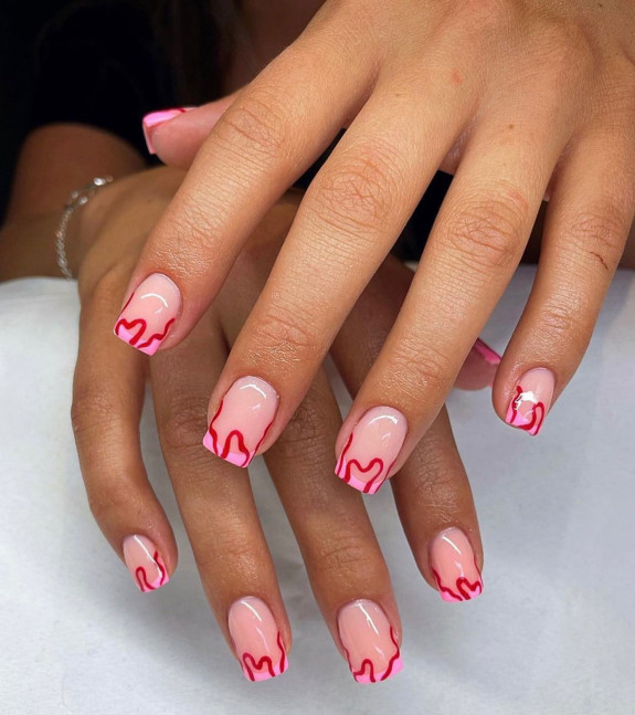 38 French Tip Nails For Summer 2022 — Pink Tip and Wavy Red Nails