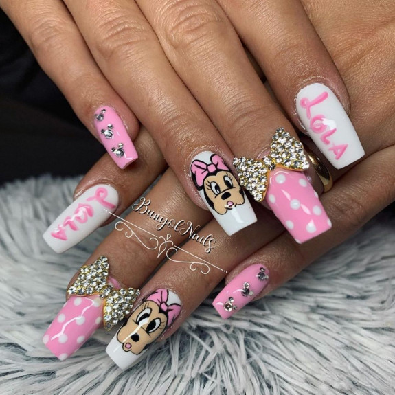 32 Cute Minnie Mouse Nail Ideas — Pink Polka Dot Nails