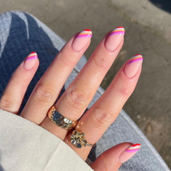 38 French Tip Nails For Summer 2022 — Rainbow Side French Tip Nails