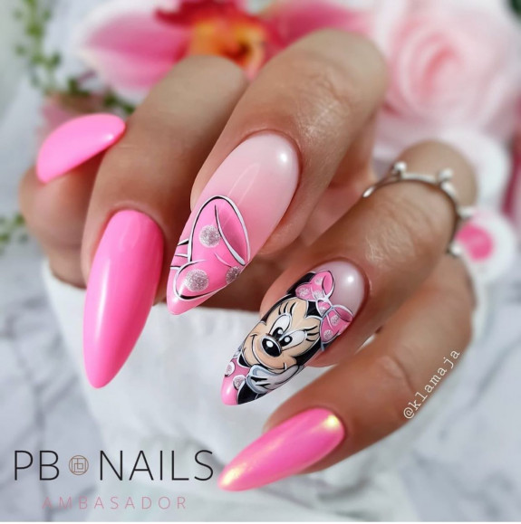 32 Cute Minnie Mouse Nail Ideas — Barbie Pink Minnie Nails