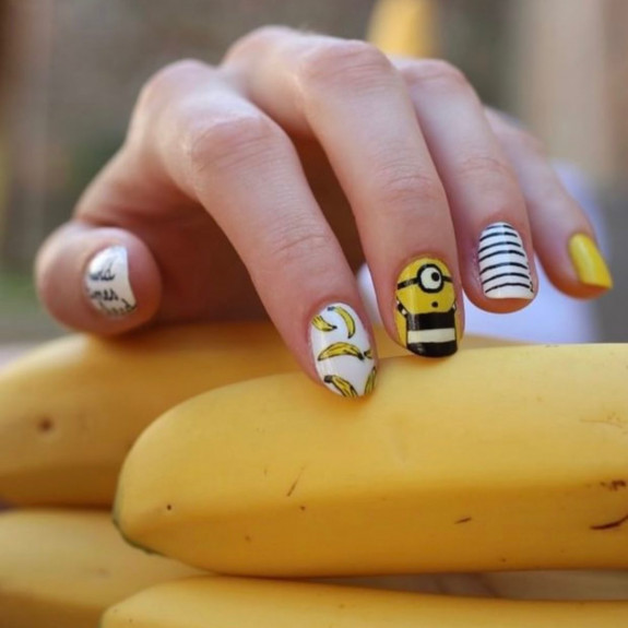 31 Cute Minion Nails — Na Na Minion and Strip Nails