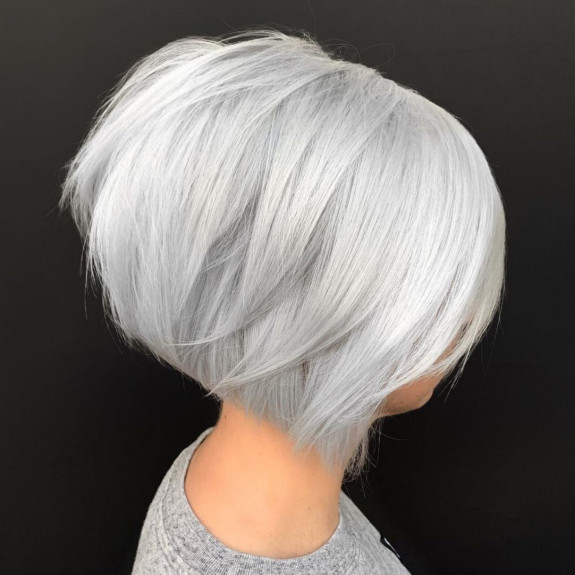 28 Granny Grey Hair Color Ideas — Layered Bob Silver Hair Color