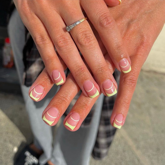 38 French Tip Nails For Summer 2022 — Pale Yellow Double French Nails