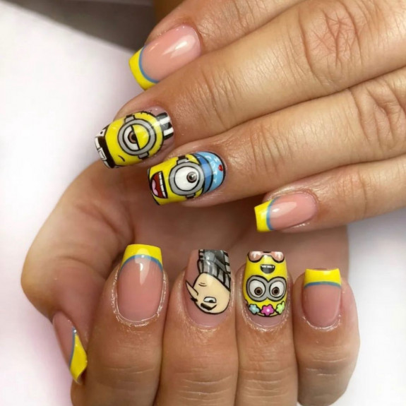 31 Cute Minion Nails — Mixed Minion Nails