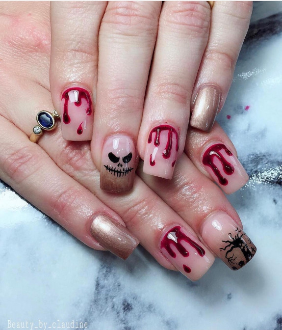 40 Halloween Nails in 2022 — Red Drip Pink Nails