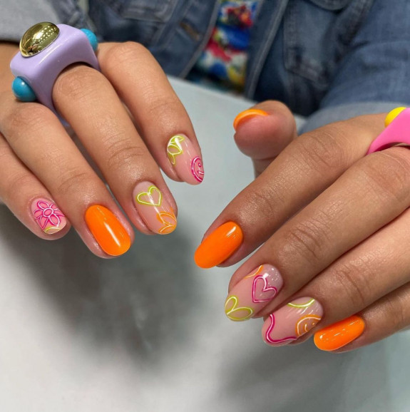 hot pink nails, swirl nails, bright and bold nails, colorful nails, summer nails, nail art designs, august nails, late summer nails, summer nails 2022, august nail color ideas