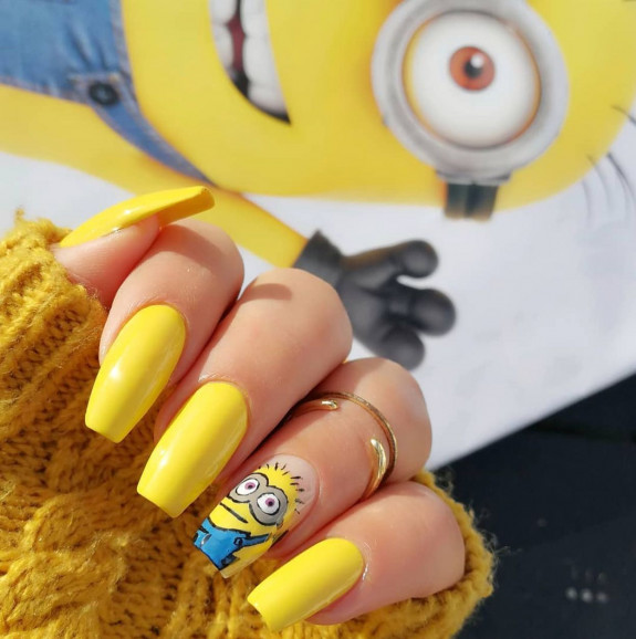 31 Cute Minion Nails — Yellow Polish + Minion Nails