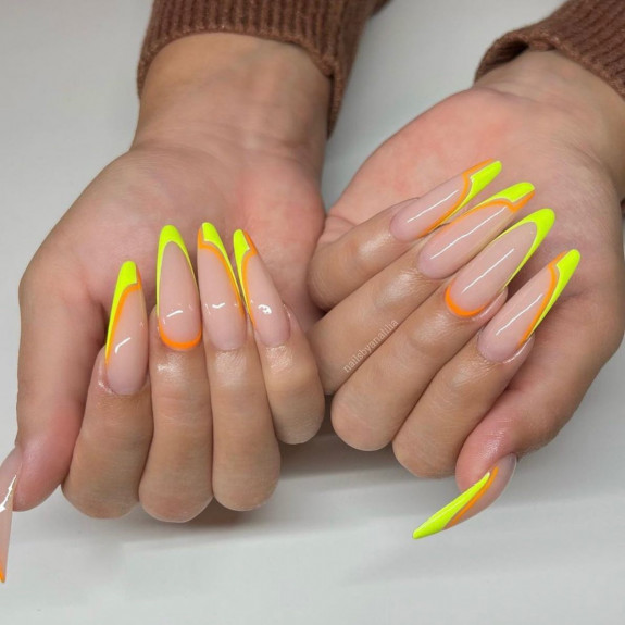 38 French Tip Nails For Summer 2022 — Neon Yellow Almond Nails