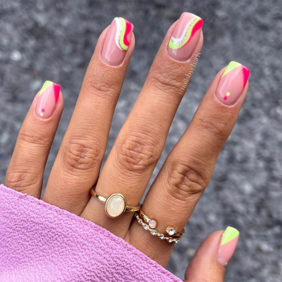 40 August Nail Designs — Hot Pink and Yellow Nails