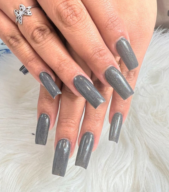 35 Gray Nail Designs For 2022 — Acrylic Shimmery Grey Nails