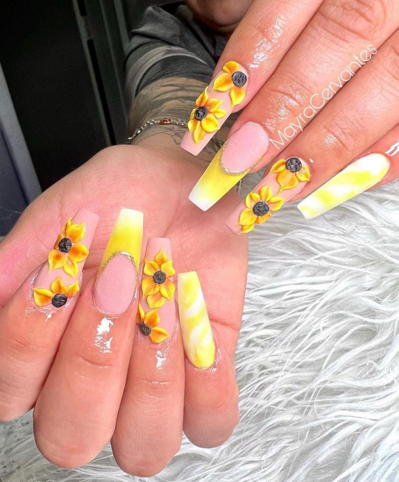 40 August Nail Designs — Sunflower Nails