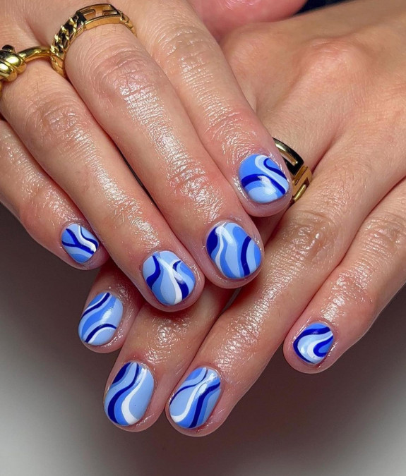 40 August Nail Designs — Blue Swirl Nails