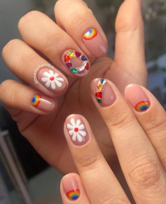 40 August Nail Designs — Flower and Rainbow Nails