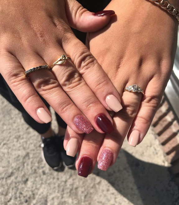 french tip nails, skittle fall nails, fall nail designs 2022, autumn fall nails, burgundy nails, green swirl nails, simple fall nail designs, fall leave nails, chocolate brown nails, autumn leave nails, fall nail designs short, mix and match fall designs, different color fall nails, fall 2022 nail trends