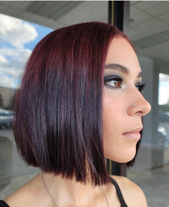 30 Black Cherry Hair Color Ideas — Ombre Black Cherry Lob Haircut