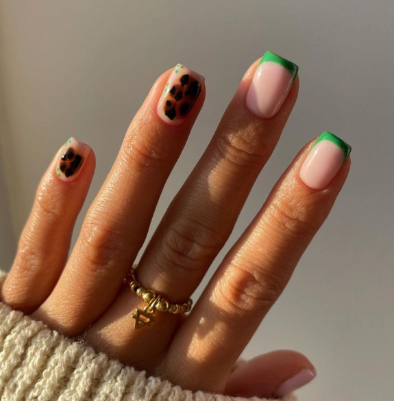 40 Trendy Fall Nails in 2022 — Green French + Tortoiseshell Nails