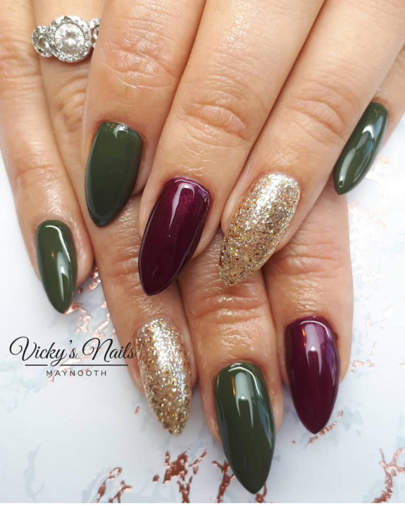 french tip nails, skittle fall nails, fall nail designs 2022, autumn fall nails, burgundy nails, green swirl nails, simple fall nail designs, fall leave nails, chocolate brown nails, autumn leave nails, fall nail designs short, mix and match fall designs, different color fall nails, fall 2022 nail trends