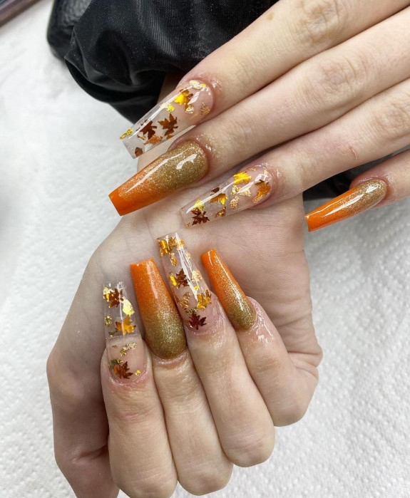 30 Stylish Fall Nail designs — Glitter and Orange Acrylic Nails