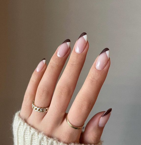 40 Trendy Fall Nails in 2022 — Brown and White French Tip Nails