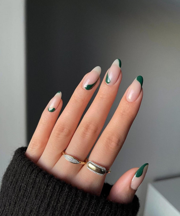 30 Stylish Fall Nail designs — Green Swirl Almond Nails