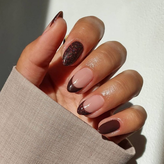 40 Trendy Fall Nails in 2022 — Shimmery Brown French Tip Nails