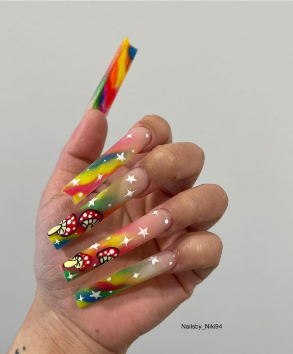 30 Mushroom Nail Designs — Rainbow Ombre + Mushroom Nails