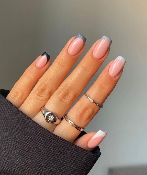 35 Gray Nail Designs For 2022 — Gradient Gray French Tip Nails