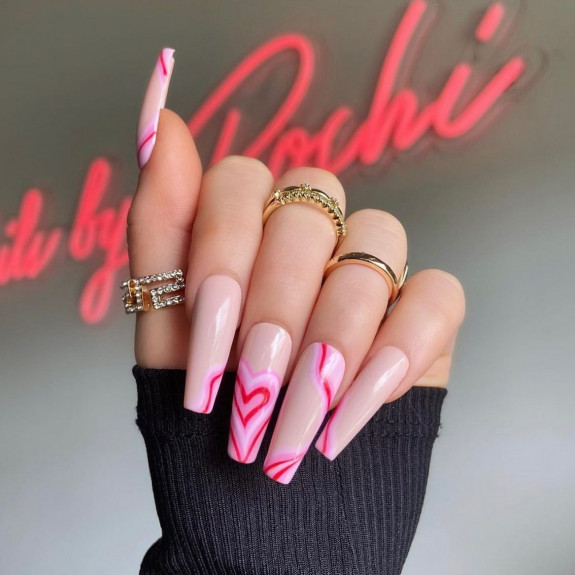 30 Psychedelic Nail Designs — Pink Aesthetic Heart Nails